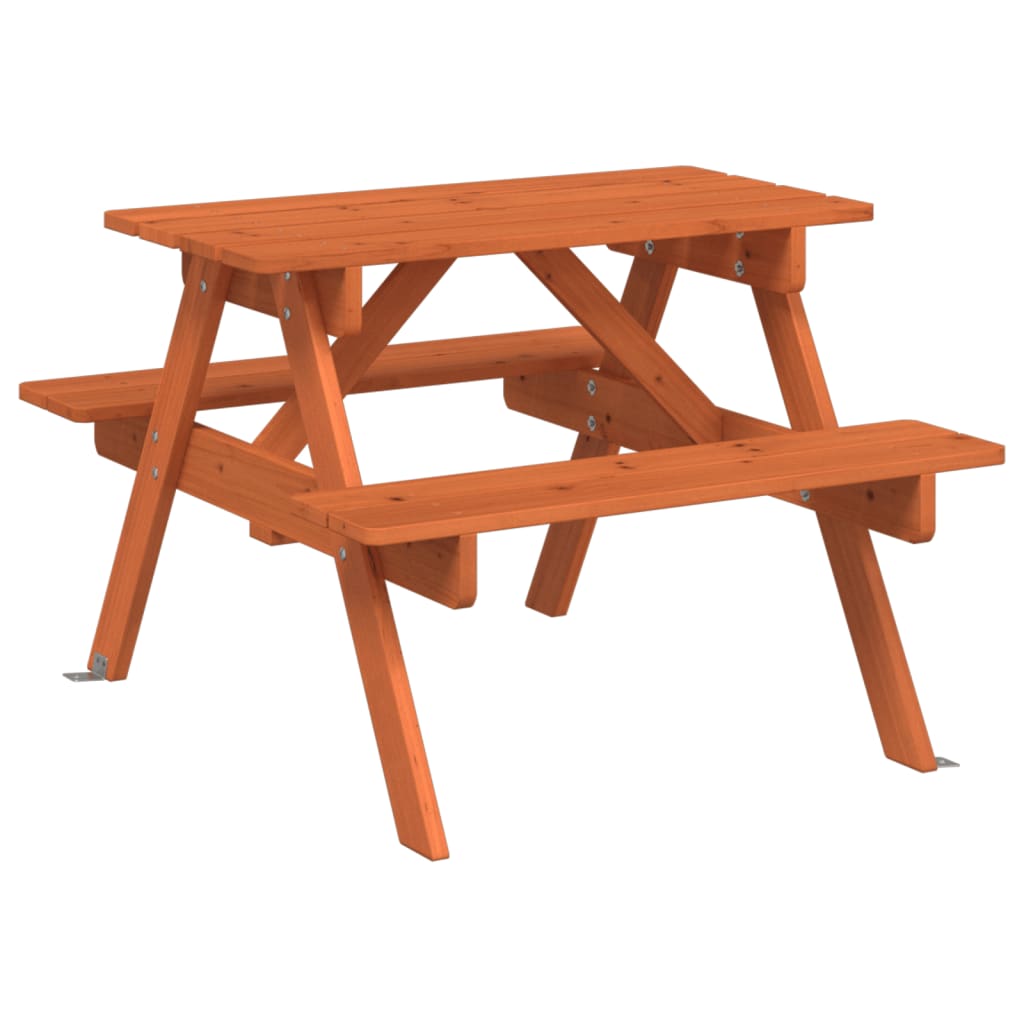 vidaXL Picnic Table for 4 Kids with Umbrella Hole Solid Wood Fir