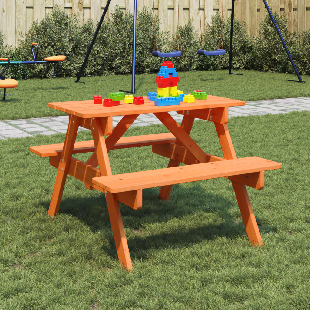 vidaXL Picnic Table for 4 Kids with Umbrella Hole Solid Wood Fir