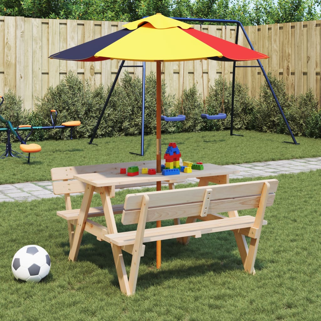 vidaXL Picnic Table for 4 Kids with Umbrella Hole Solid Wood Fir