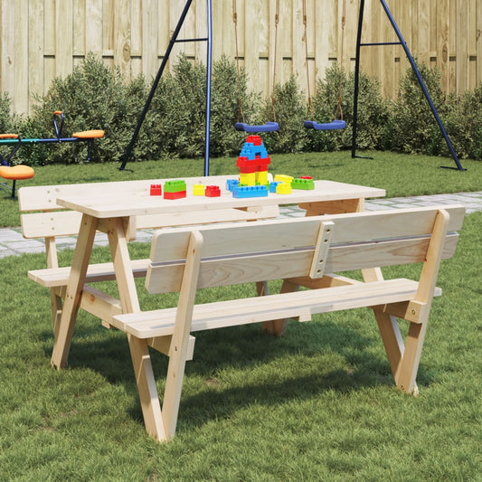 vidaXL Picnic Table for 4 Kids with Umbrella Hole Solid Wood Fir