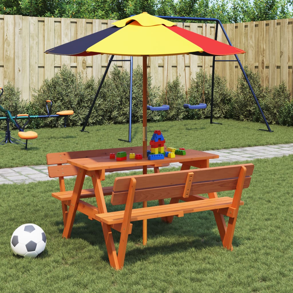 vidaXL Picnic Table for 4 Kids with Umbrella Hole Solid Wood Fir