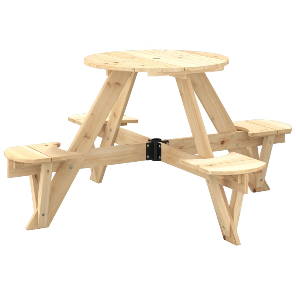 vidaXL Picnic Table for 4 Kids with Umbrella Hole Round Solid Wood Fir