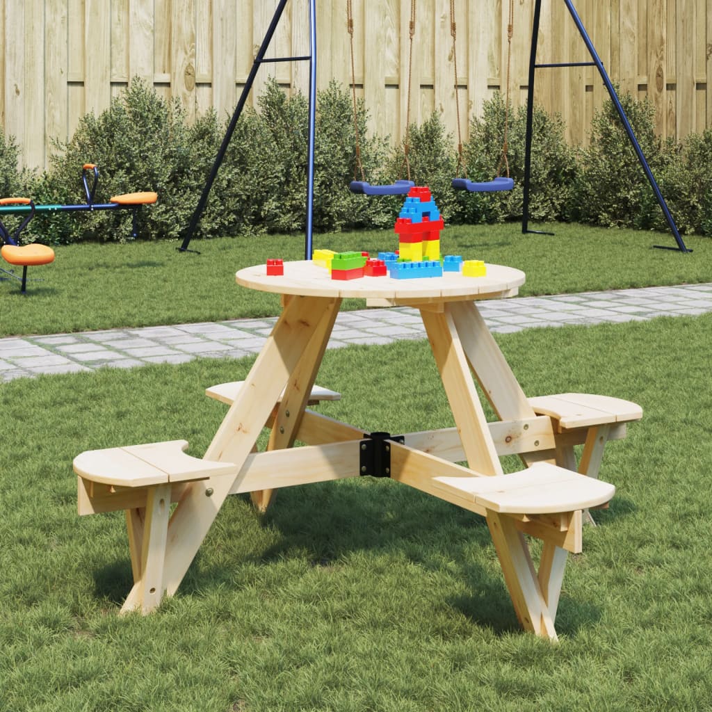 vidaXL Picnic Table for 4 Kids with Umbrella Hole Round Solid Wood Fir