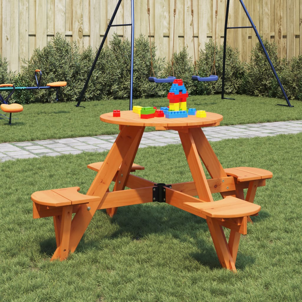 vidaXL Picnic Table for 4 Kids with Umbrella Hole Round Solid Wood Fir