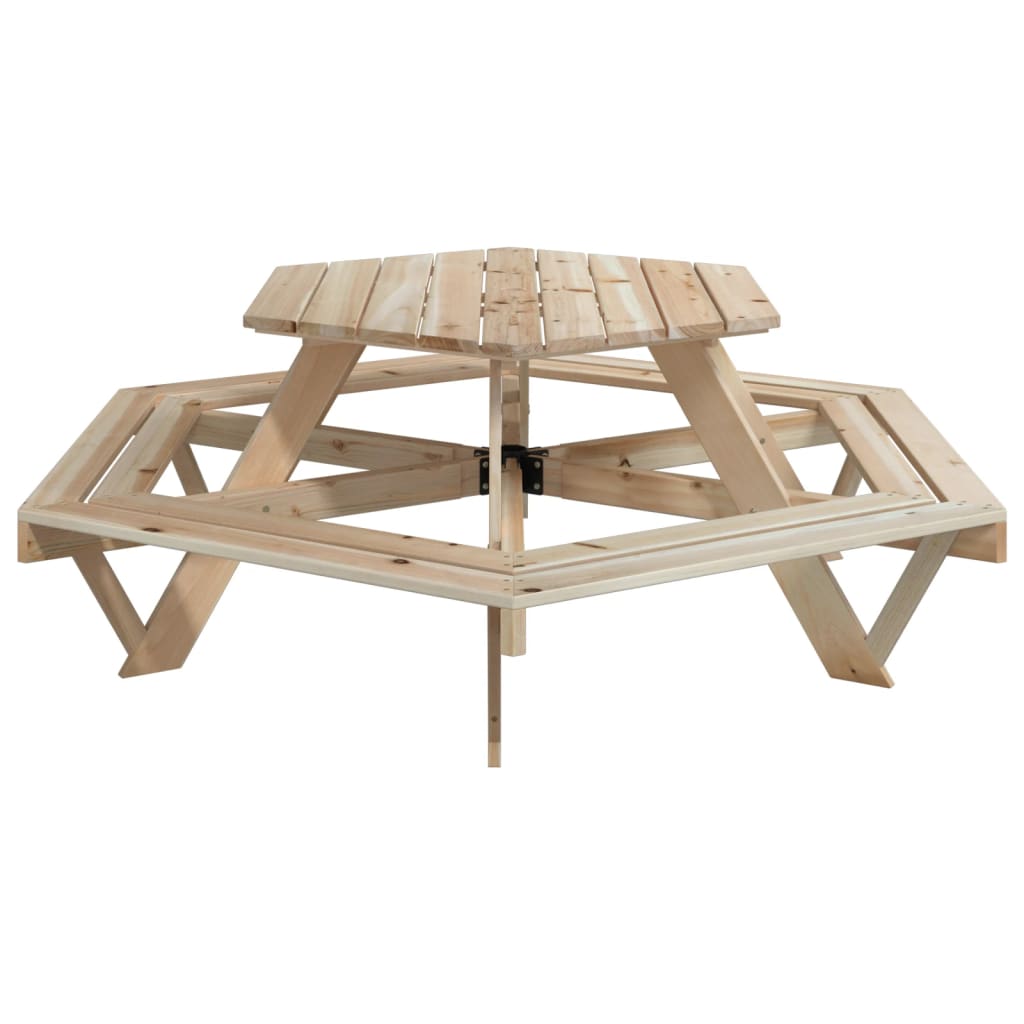 vidaXL Picnic Table for 6 Kids with Benches Hexagon Solid Wood Fir