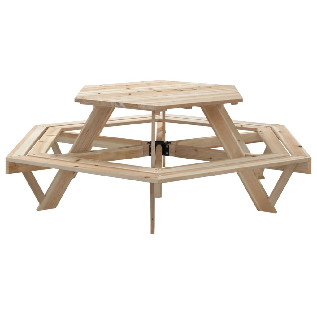 vidaXL Picnic Table for 6 Kids with Benches Hexagon Solid Wood Fir