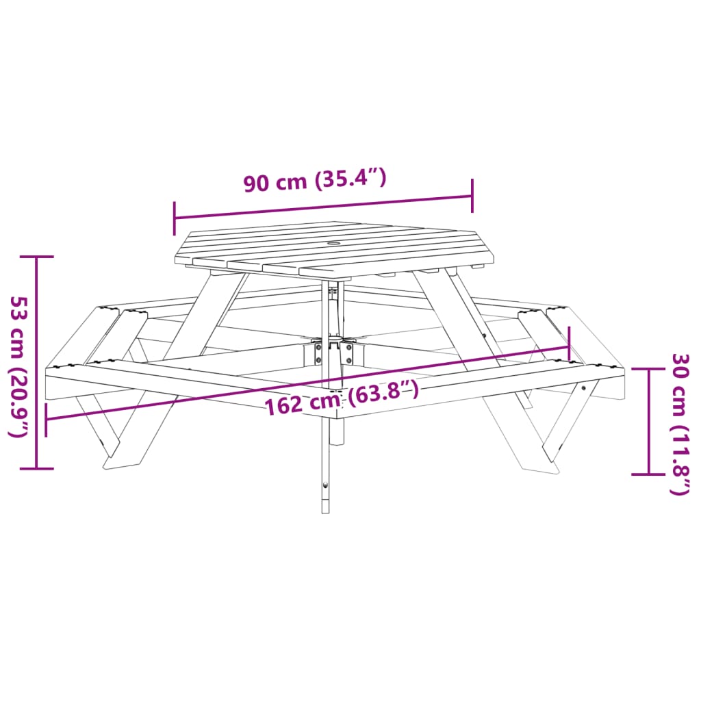 vidaXL Picnic Table for 6 Kids with Benches Hexagon Solid Wood Fir