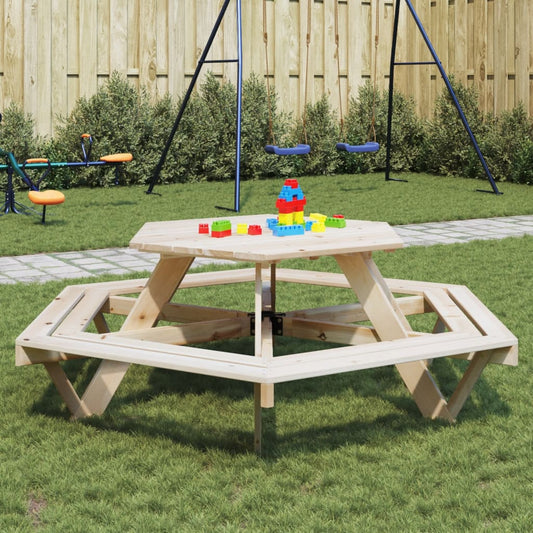 vidaXL Picnic Table for 6 Kids with Benches Hexagon Solid Wood Fir