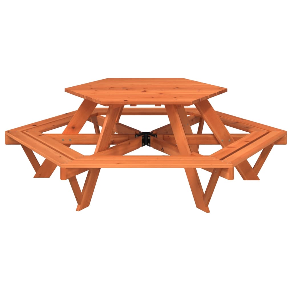 vidaXL Picnic Table for 6 Kids with Benches Hexagon Solid Wood Fir