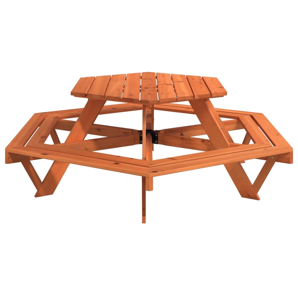 vidaXL Picnic Table for 6 Kids with Benches Hexagon Solid Wood Fir