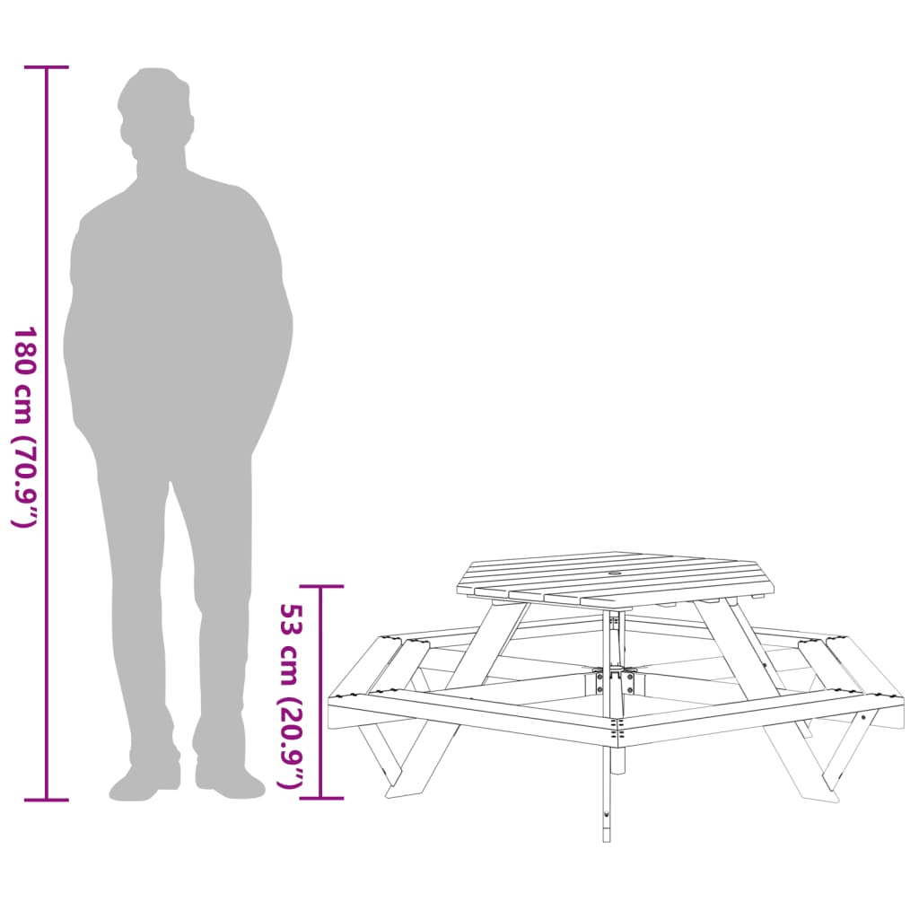 vidaXL Picnic Table for 6 Kids with Benches Hexagon Solid Wood Fir