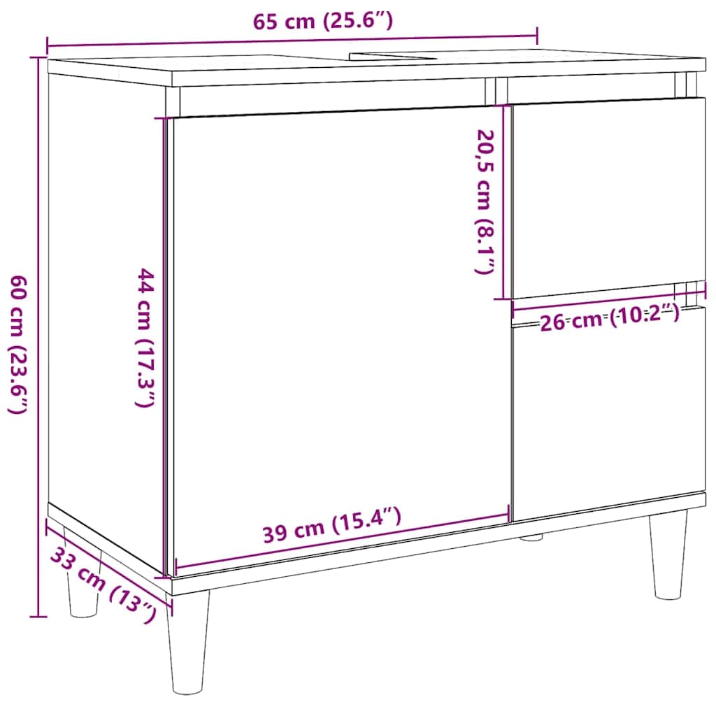 Bathroom Cabinet Sonoma Oak 65x33x60 cm Engineered Wood