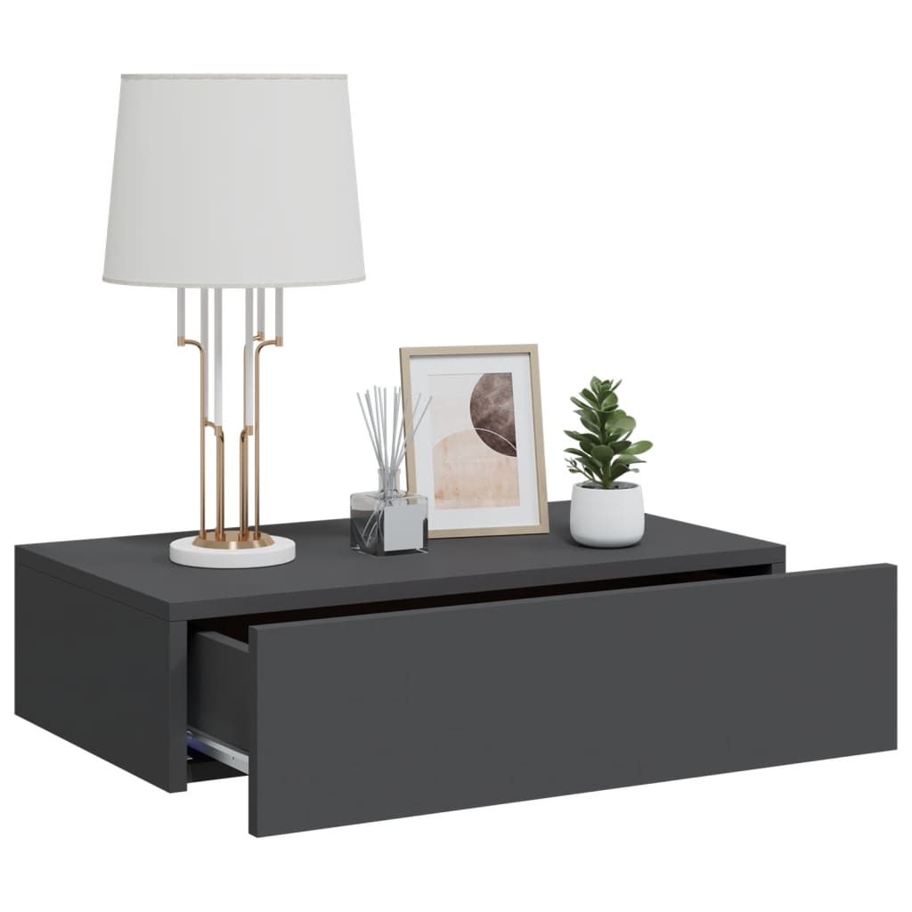 vidaXL Wall-mounted Bedside Cabinet with LED Grey