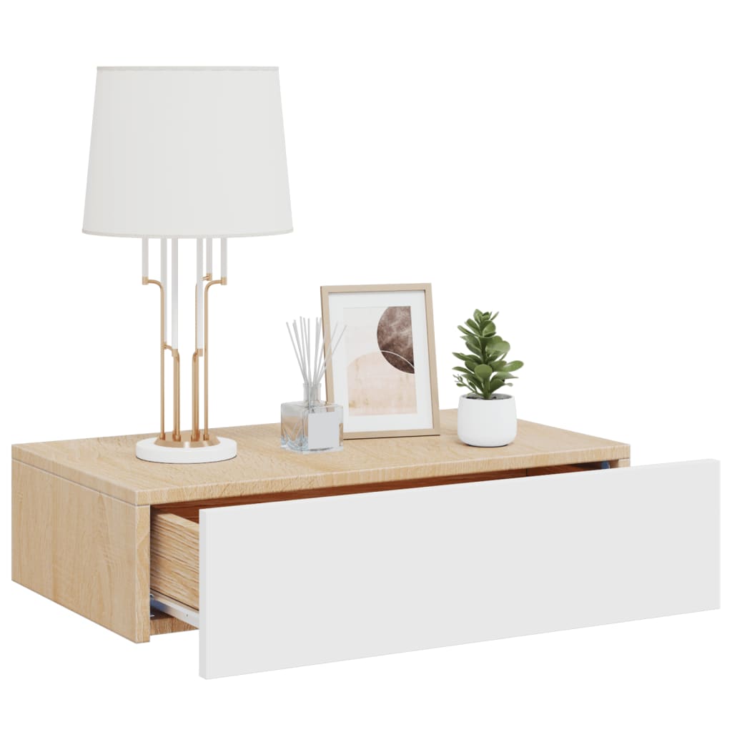 vidaXL Wall-mounted Bedside Cabinet with LED White&Sonoma Oak