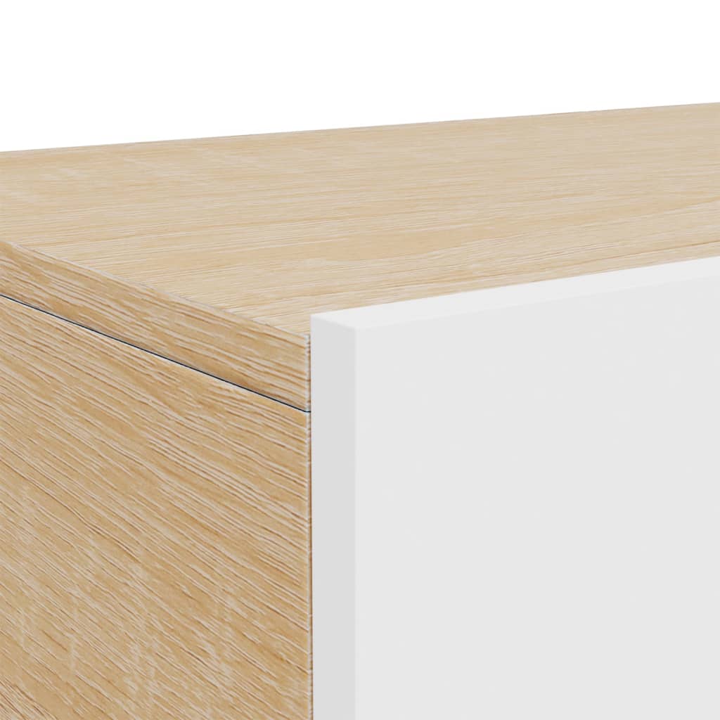 vidaXL Wall-mounted Bedside Cabinet with LED White&Sonoma Oak