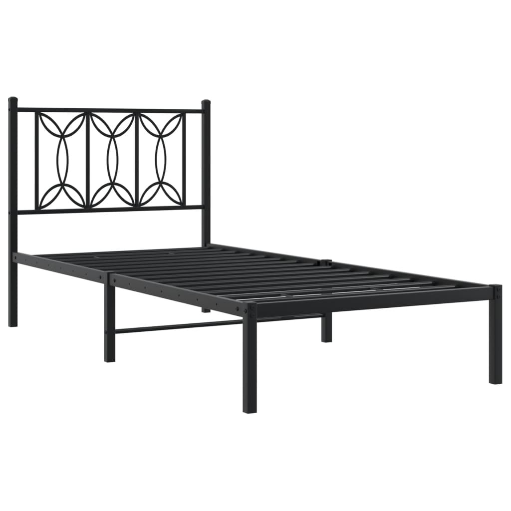 vidaXL Metal Bed Frame without Mattress with Headboard Black 75x190cm