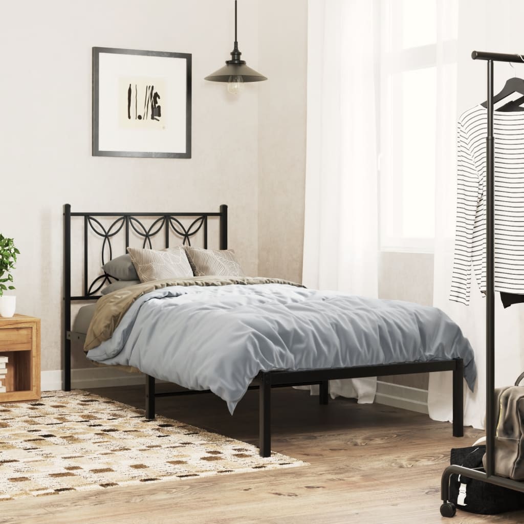 vidaXL Metal Bed Frame without Mattress with Headboard Black 75x190cm