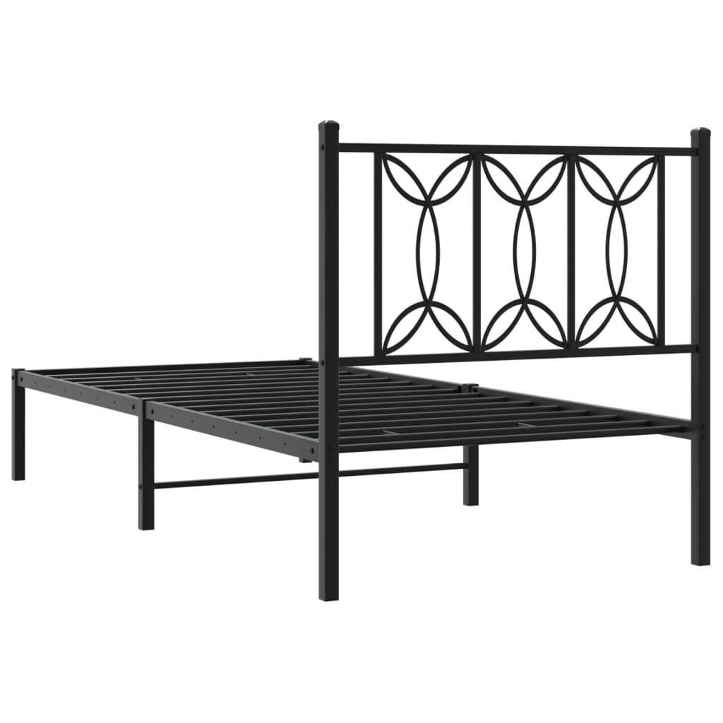 vidaXL Metal Bed Frame without Mattress with Headboard Black 75x190cm