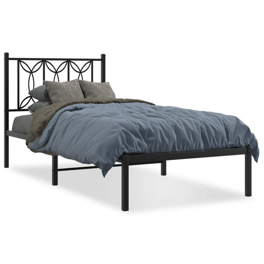 vidaXL Metal Bed Frame without Mattress with Headboard Black 75x190cm