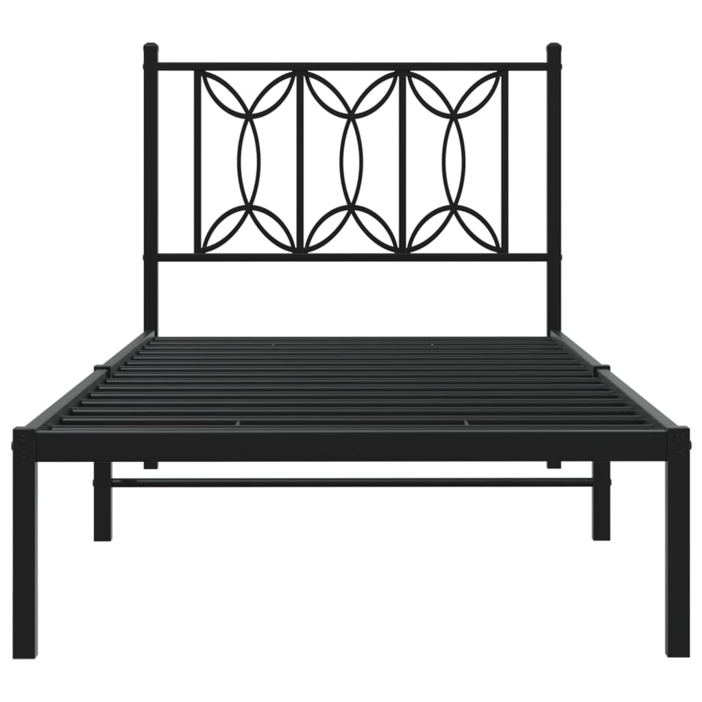 vidaXL Metal Bed Frame without Mattress with Headboard Black 90x200cm