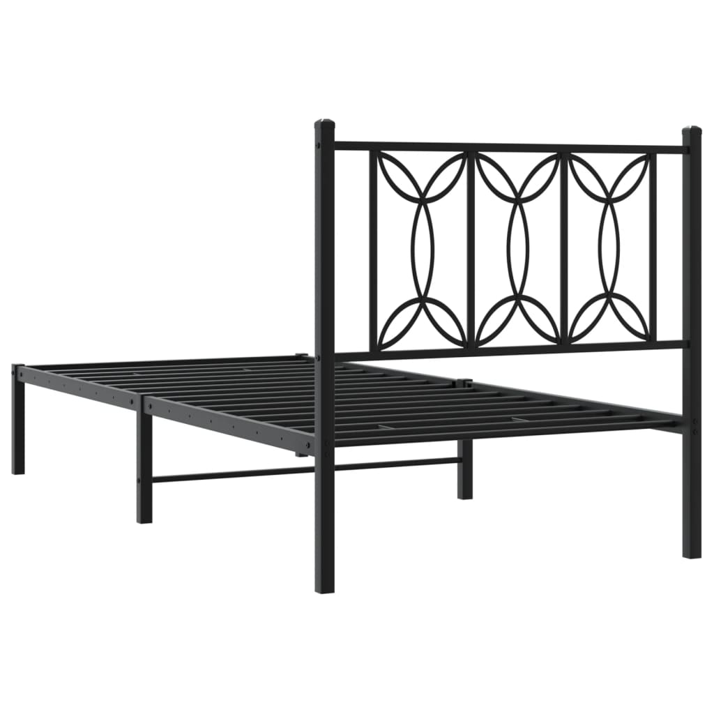 vidaXL Metal Bed Frame without Mattress with Headboard Black 90x200cm