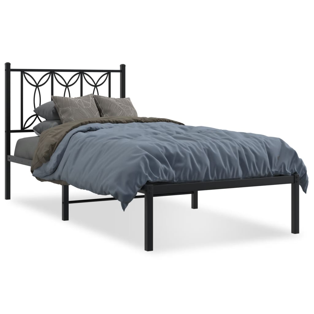 vidaXL Metal Bed Frame without Mattress with Headboard Black 90x200cm