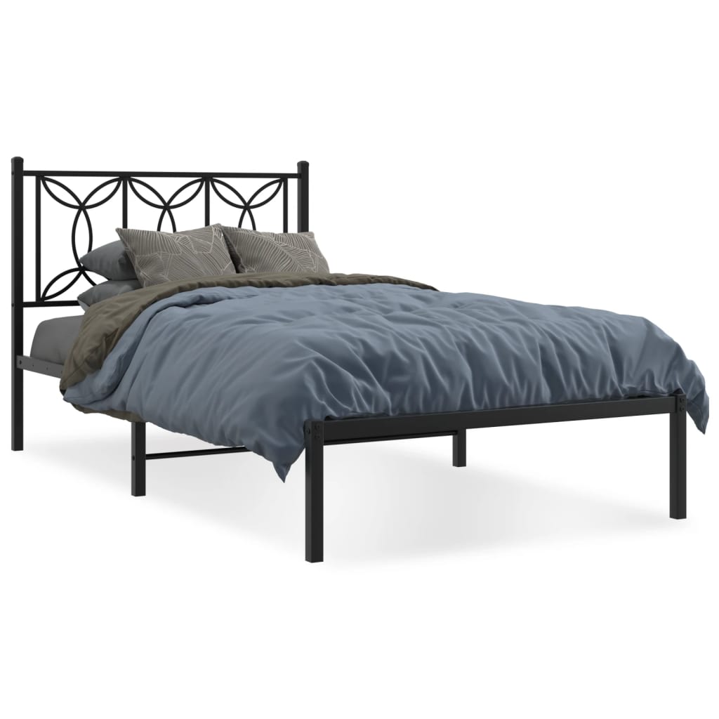 vidaXL Metal Bed Frame without Mattress with Headboard Black 100x190cm