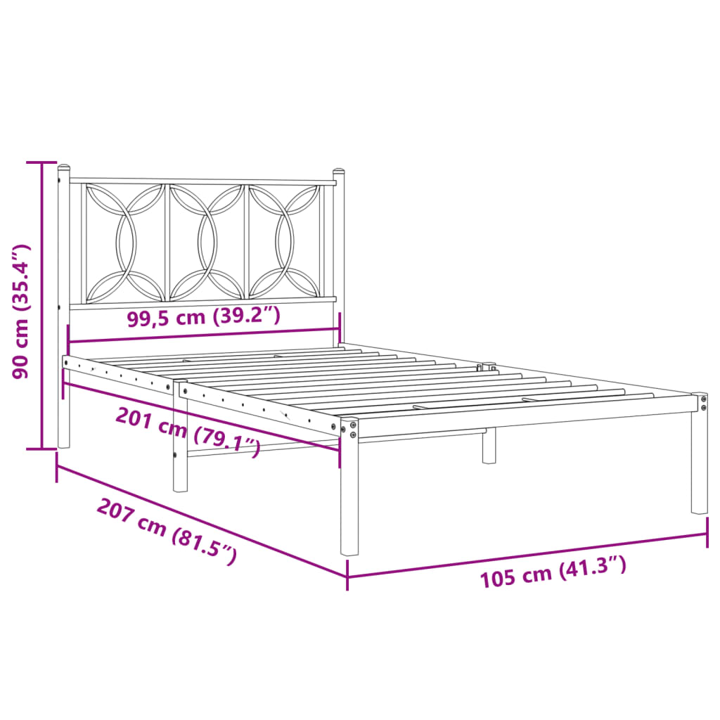 vidaXL Metal Bed Frame without Mattress with Headboard Black 100x200cm