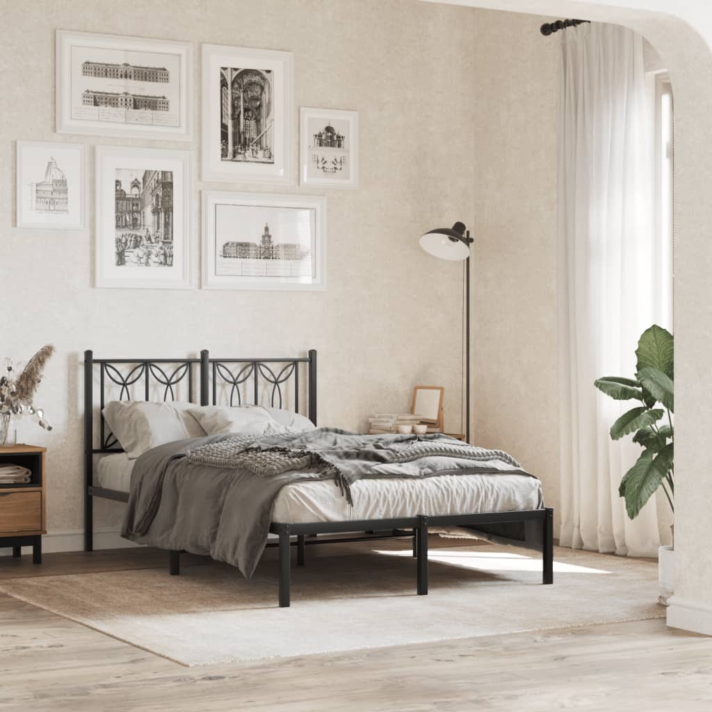 Metal Bed Frame without Mattress with Headboard Black 120x190cm