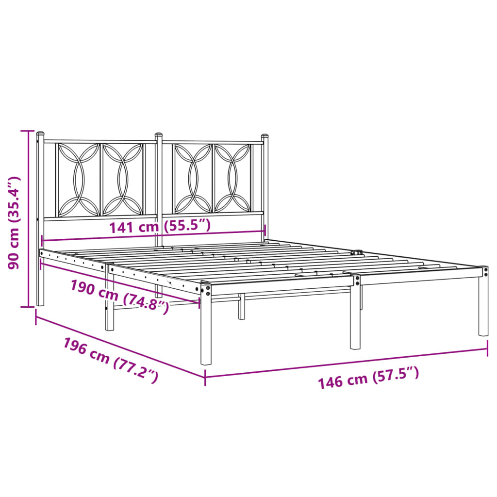 vidaXL Metal Bed Frame without Mattress with Headboard Black 140x190cm