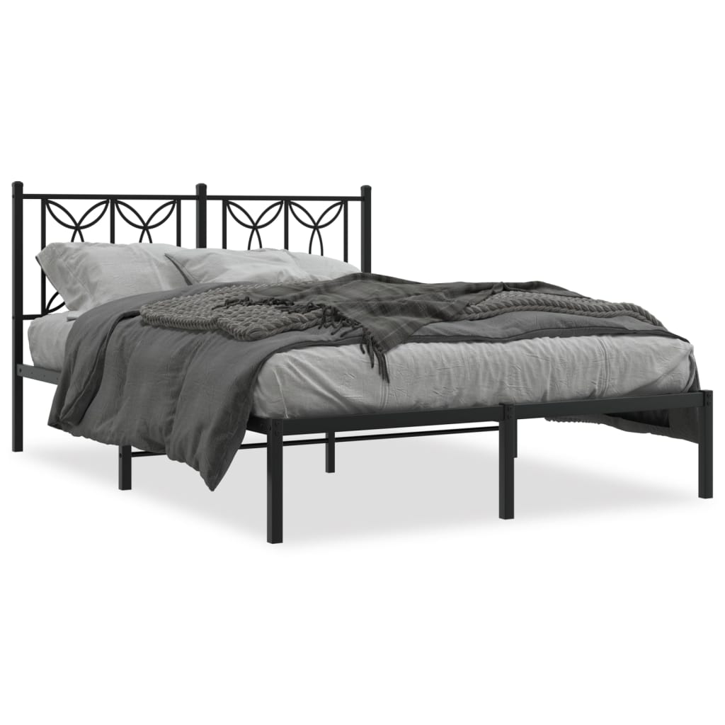 vidaXL Metal Bed Frame without Mattress with Headboard Black 140x190cm