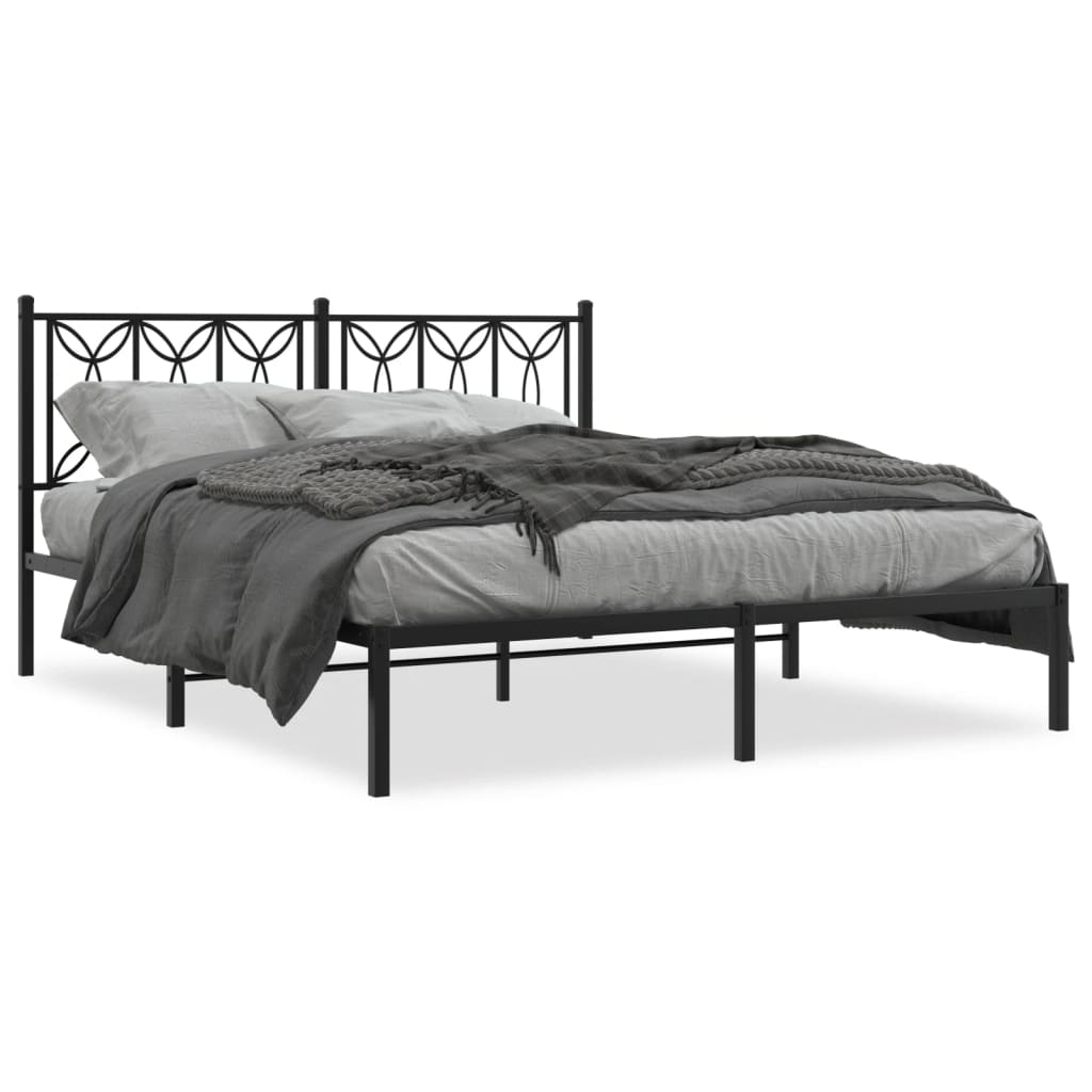 Metal Bed Frame without Mattress with Headboard Black 150x200cm