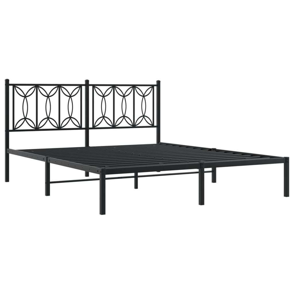 Metal Bed Frame without Mattress with Headboard Black 150x200cm