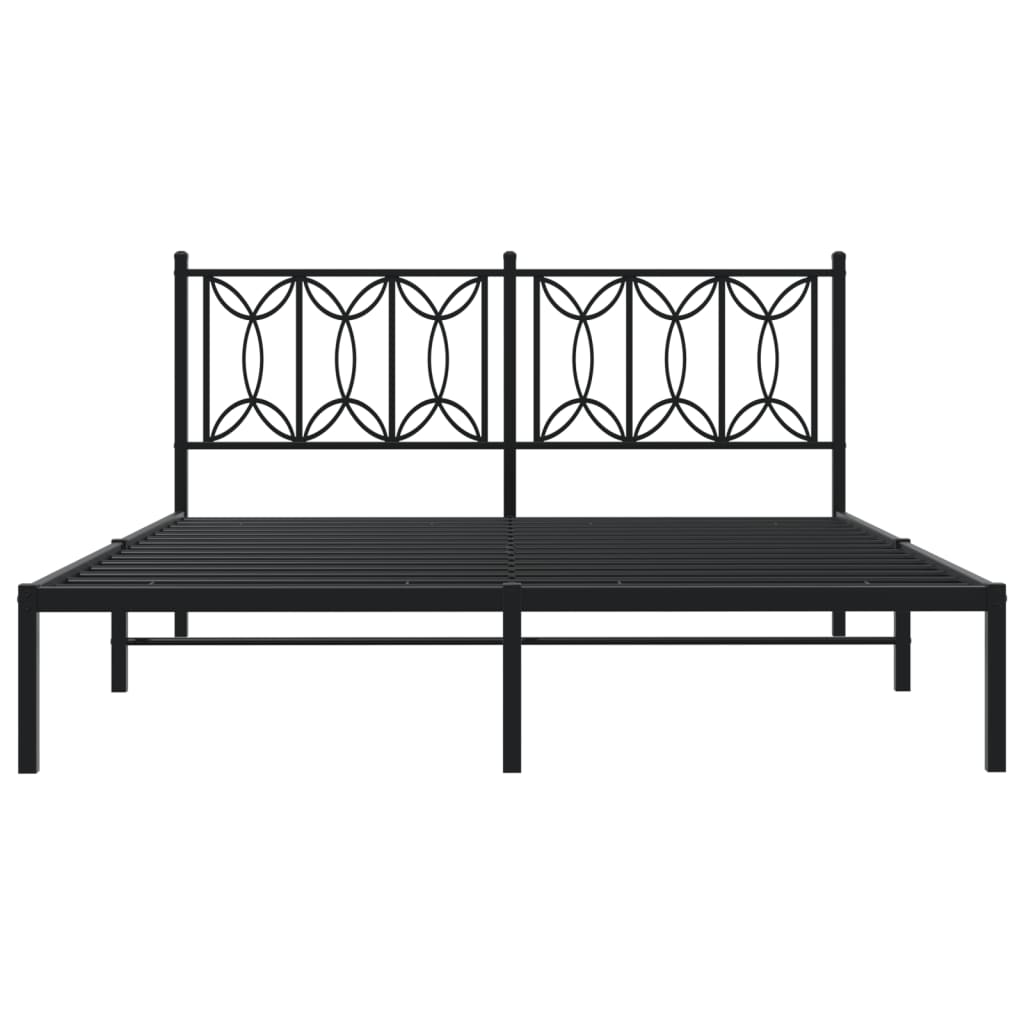 Metal Bed Frame without Mattress with Headboard Black 150x200cm