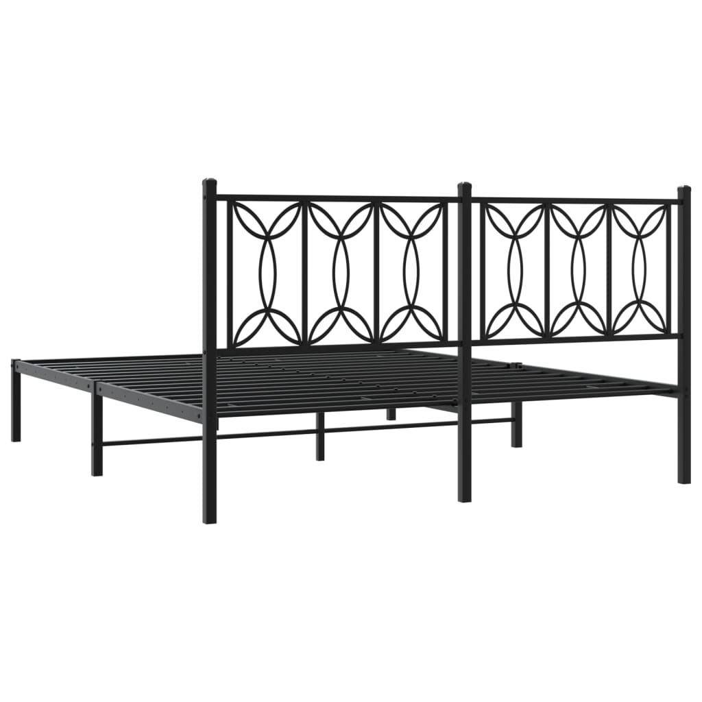Metal Bed Frame without Mattress with Headboard Black 150x200cm