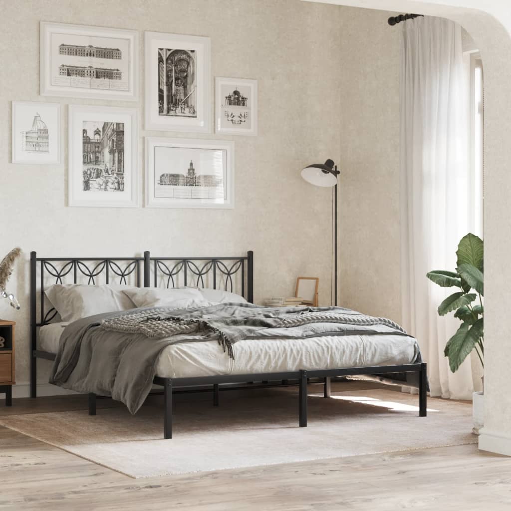 Metal Bed Frame without Mattress with Headboard Black 150x200cm