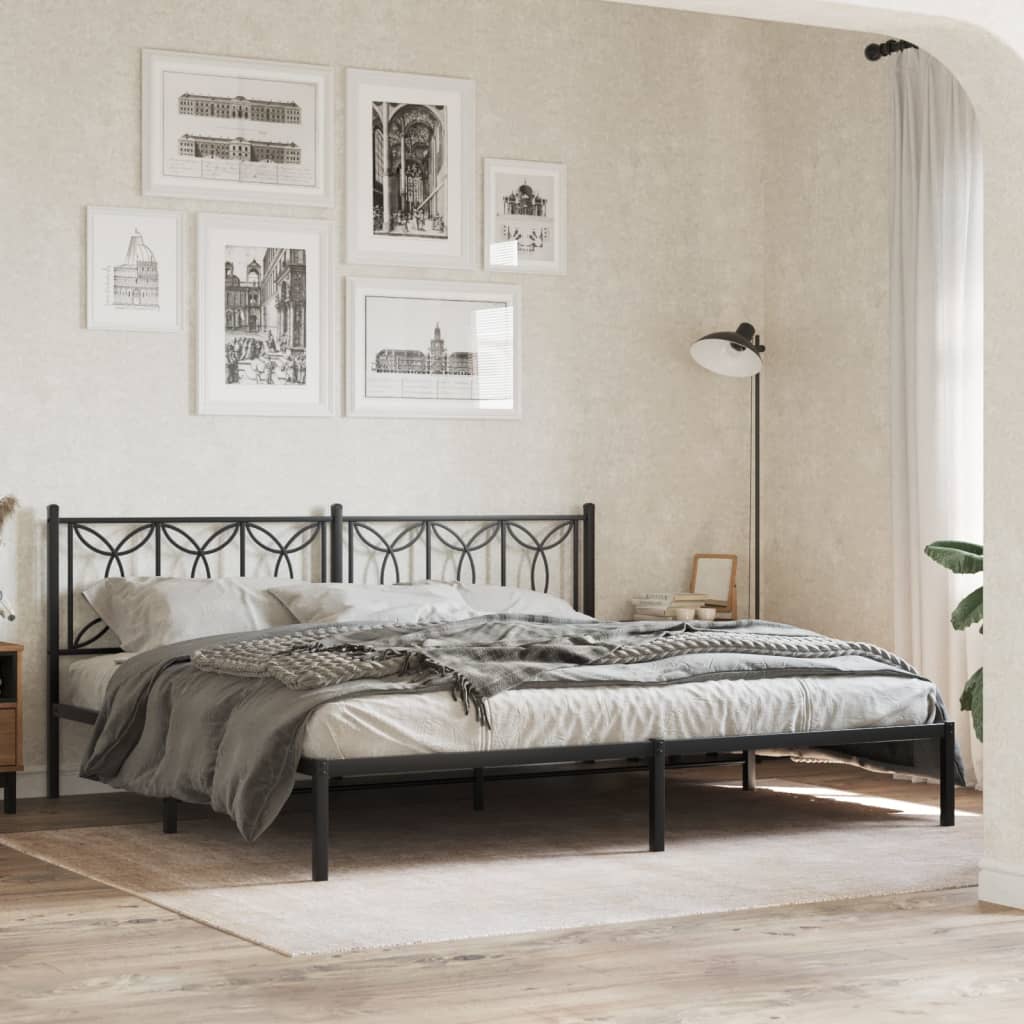 vidaXL Metal Bed Frame without Mattress with Headboard Black 200x200cm