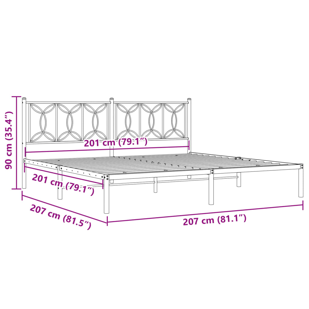 vidaXL Metal Bed Frame without Mattress with Headboard Black 200x200cm