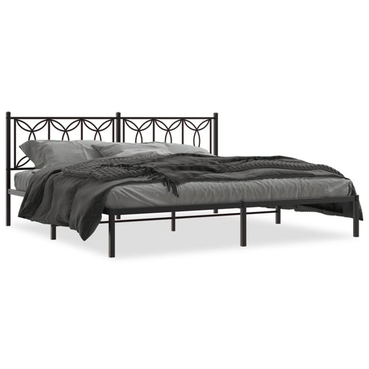 vidaXL Metal Bed Frame without Mattress with Headboard Black 200x200cm