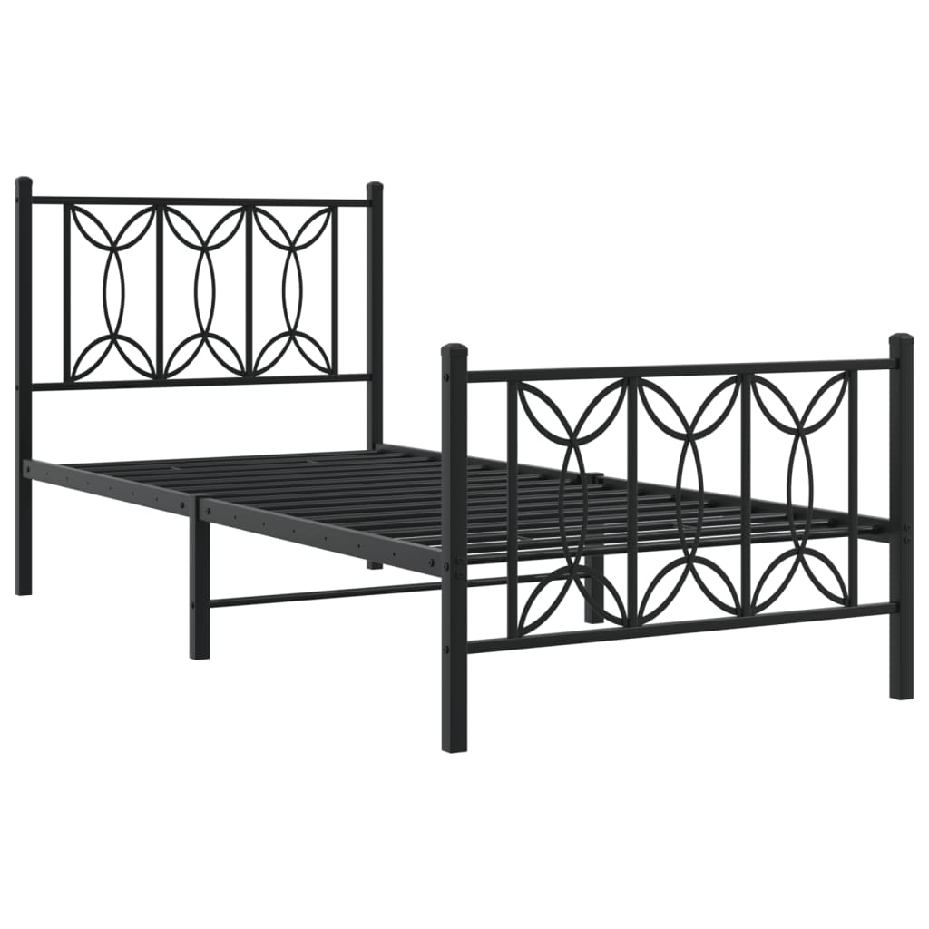 vidaXL Metal Bed Frame without Mattress with Footboard Black 75x190cm