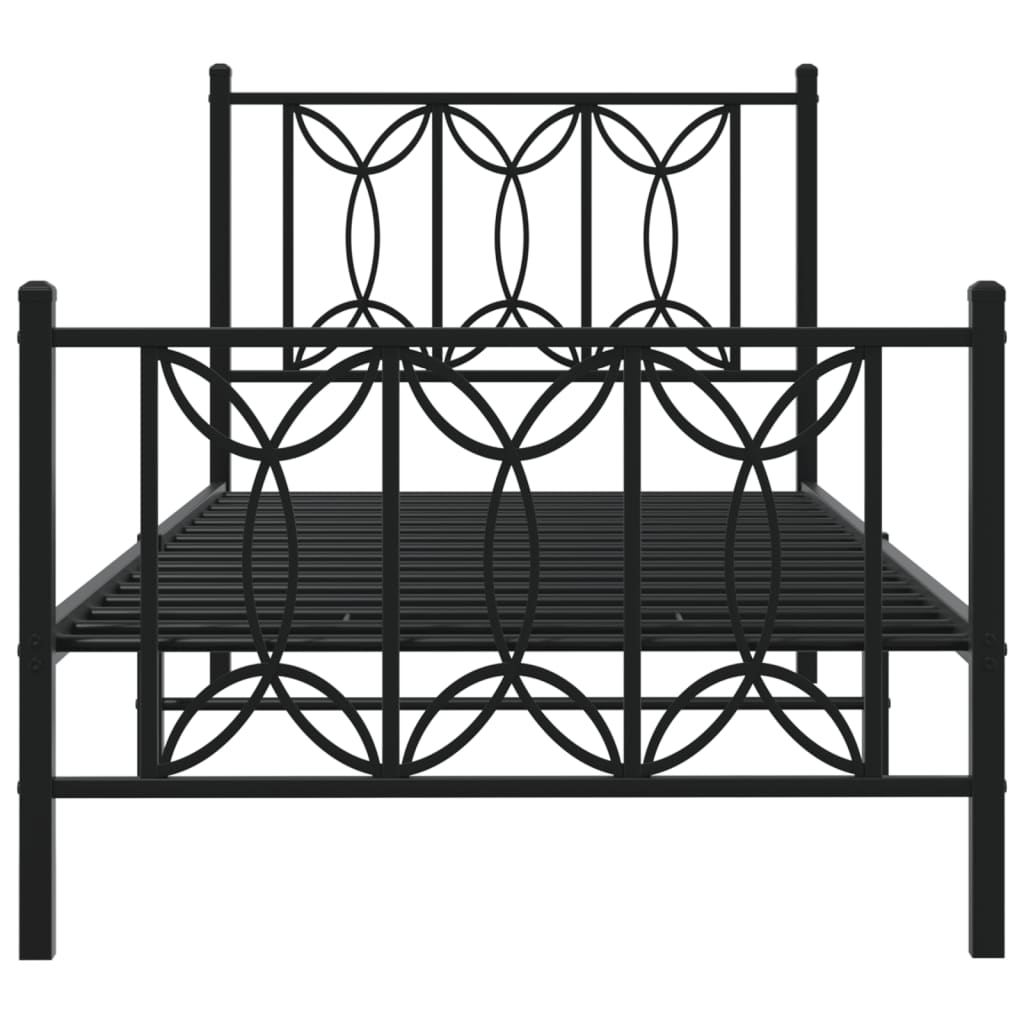 vidaXL Metal Bed Frame without Mattress with Footboard Black 75x190cm