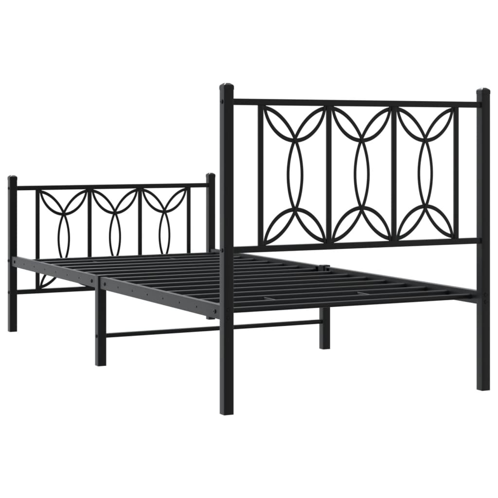 vidaXL Metal Bed Frame without Mattress with Footboard Black 75x190cm