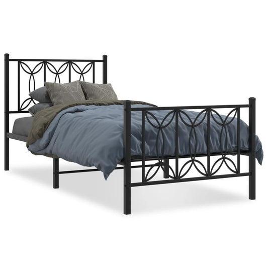 vidaXL Metal Bed Frame without Mattress with Footboard Black 75x190cm