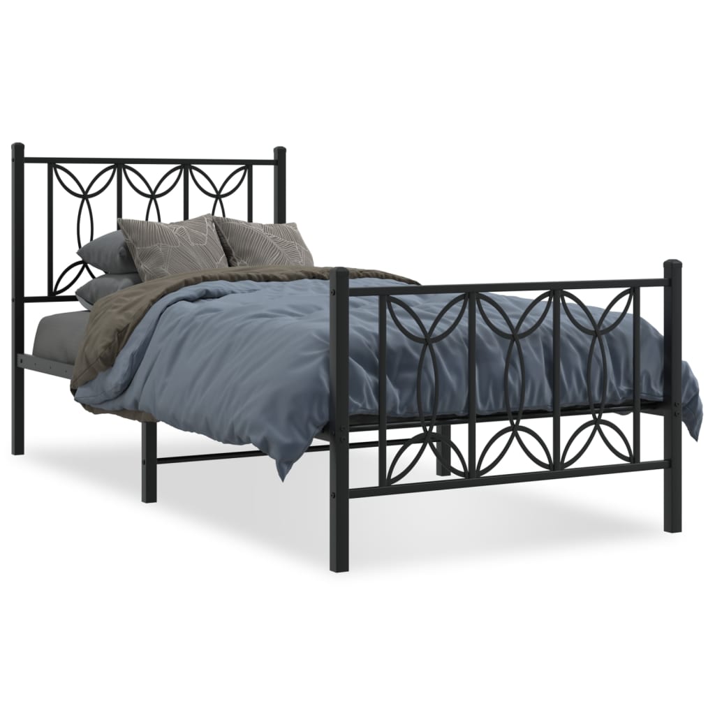 vidaXL Metal Bed Frame without Mattress with Footboard Black 80x200cm