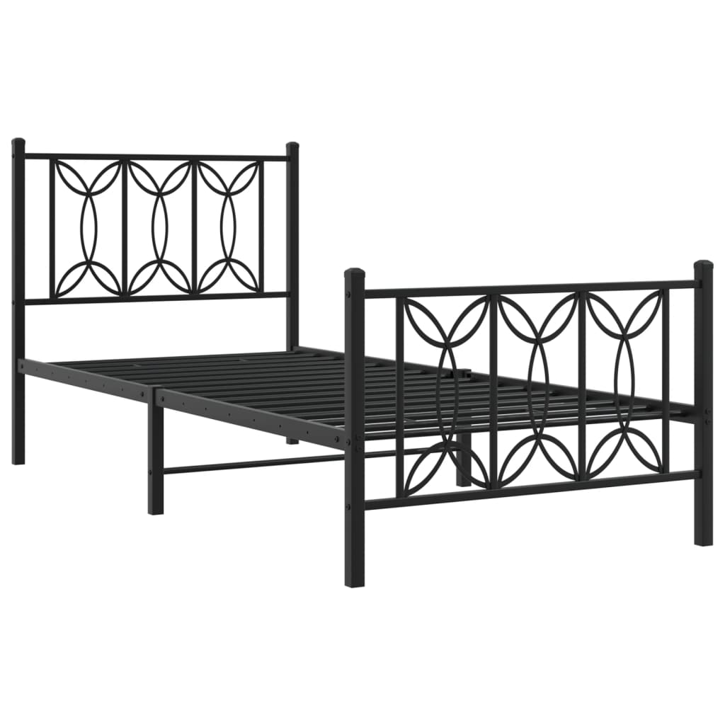 vidaXL Metal Bed Frame without Mattress with Footboard Black 90x200cm