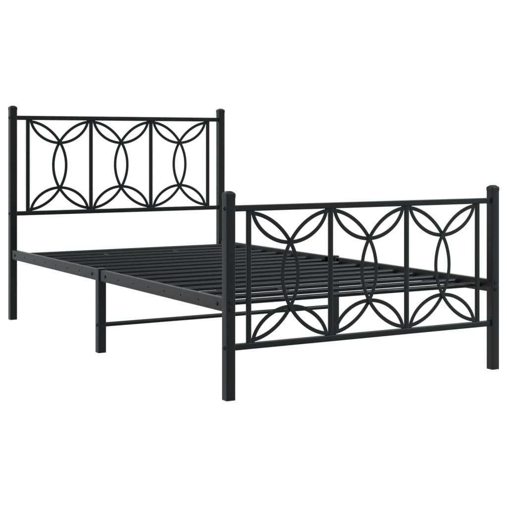 vidaXL Metal Bed Frame without Mattress with Footboard Black 100x190cm