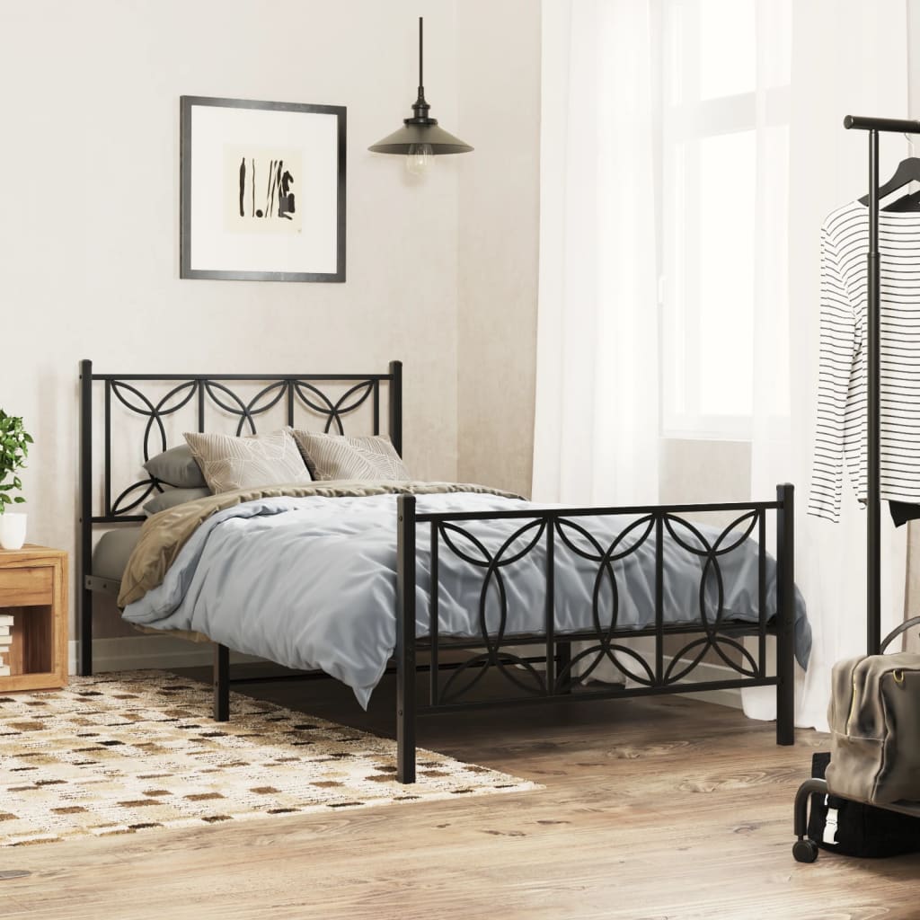 vidaXL Metal Bed Frame without Mattress with Footboard Black 100x190cm