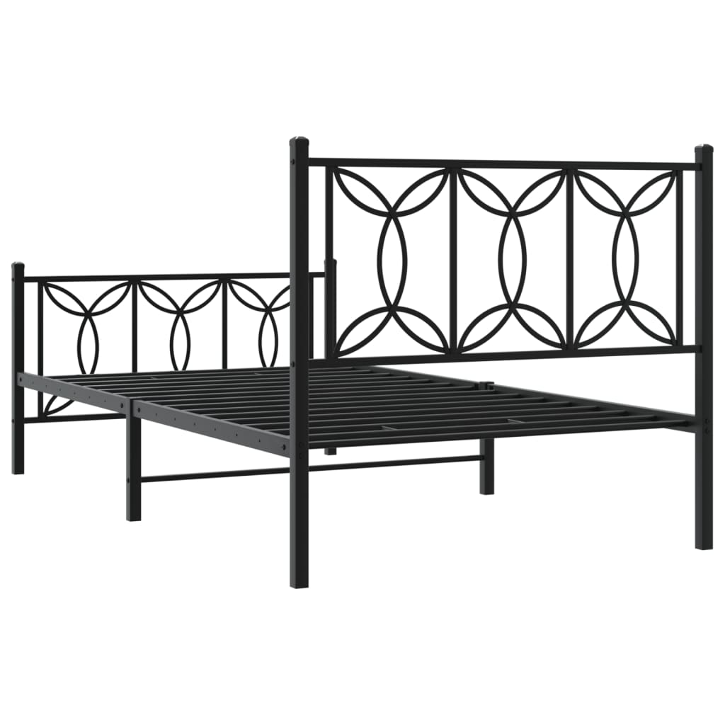 vidaXL Metal Bed Frame without Mattress with Footboard Black 100x190cm