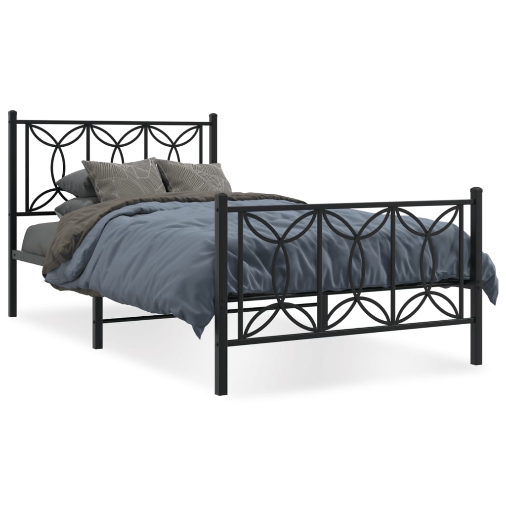 vidaXL Metal Bed Frame without Mattress with Footboard Black 100x190cm