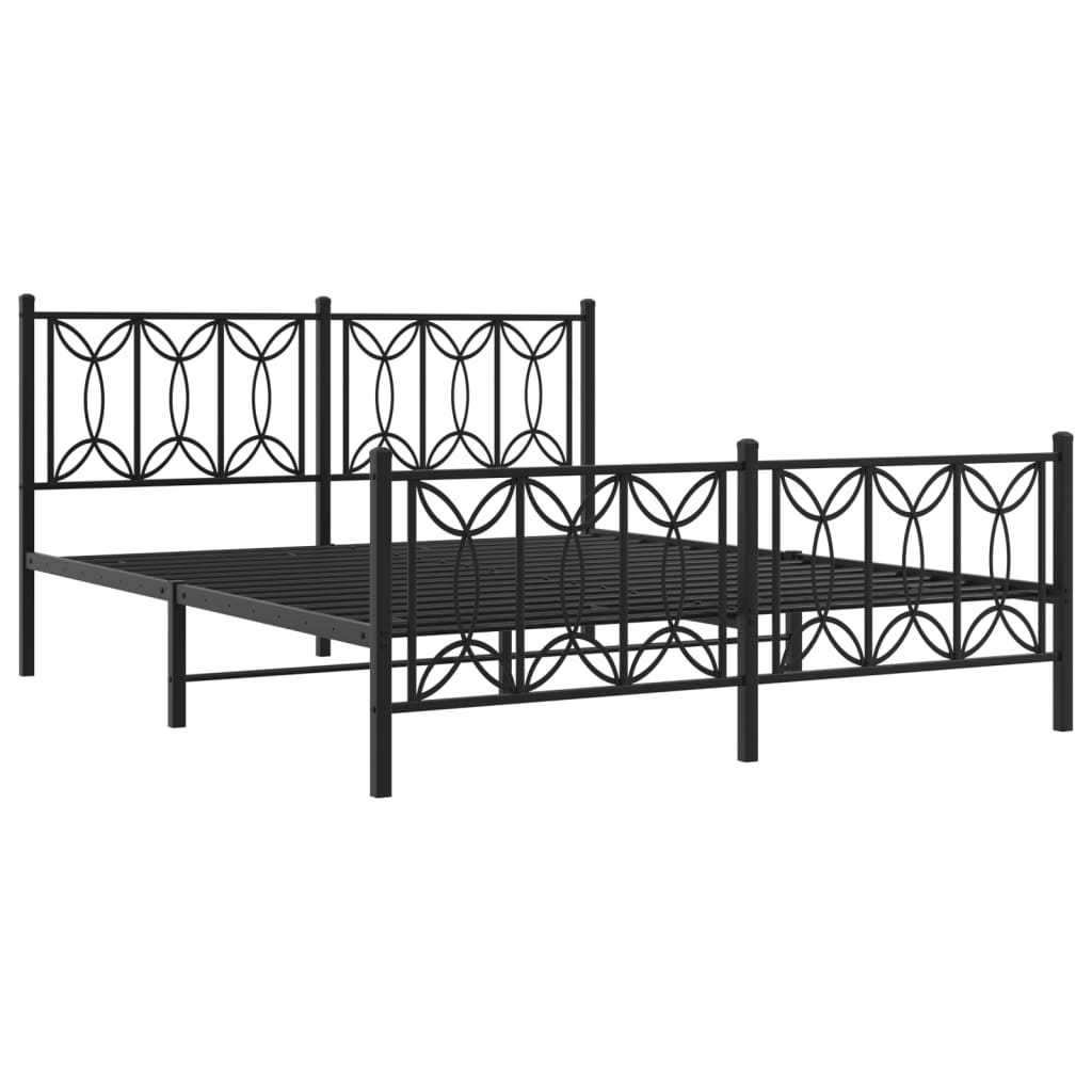 Metal Bed Frame without Mattress with Footboard Black 150x200cm